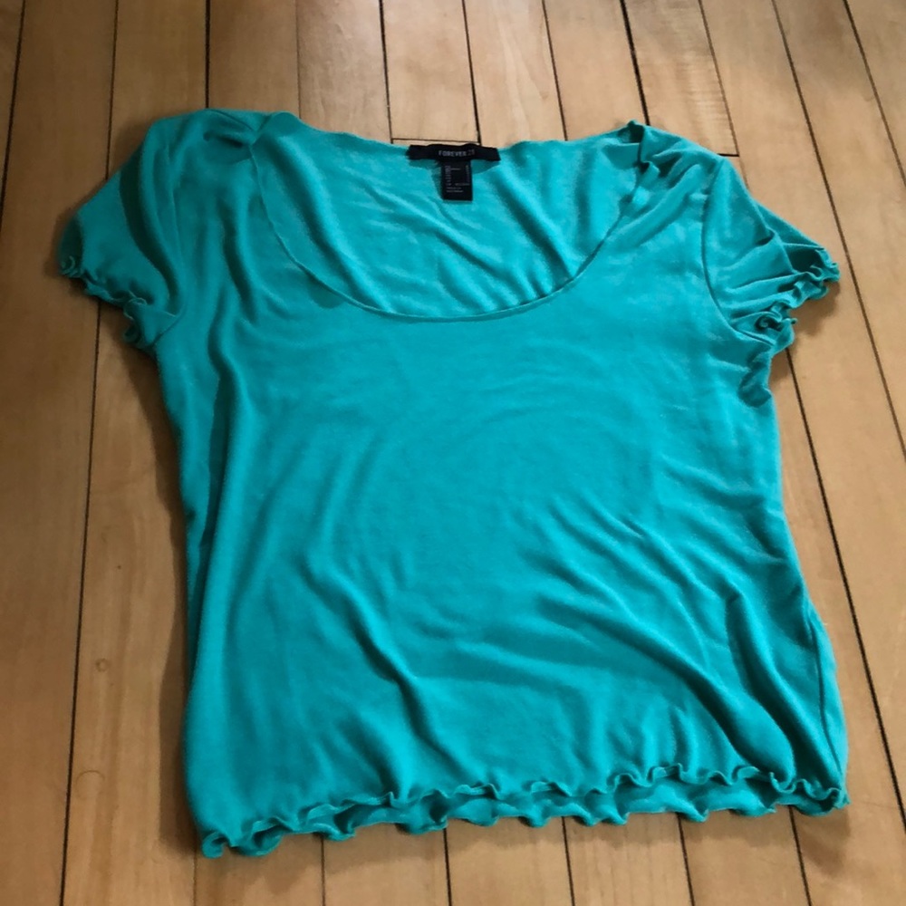 Forever 21 Teal lettuce hem top size S